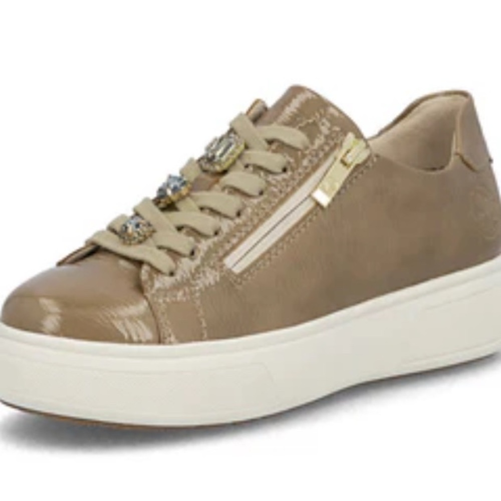 Rieker Women's Beige Patent Leather Sneakers